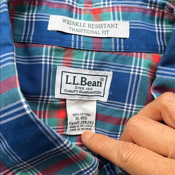 L.L. Bean Men's Vibrant Blue and Red Plaid Shirt - Picture 2 of 2